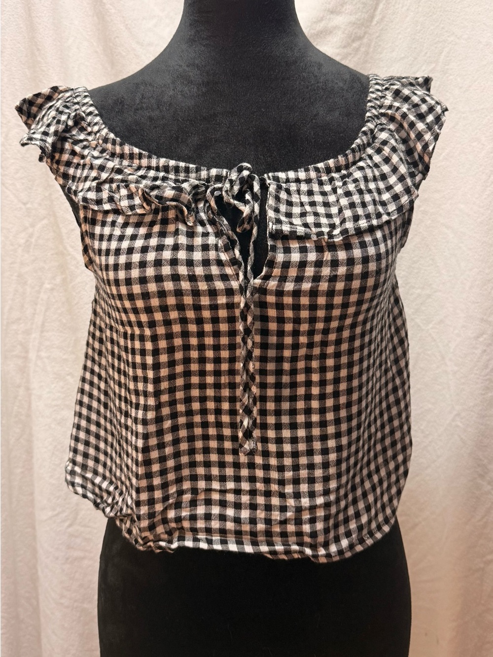 Billabong Black and White Gingham Ruffle Tie-Front Camisole